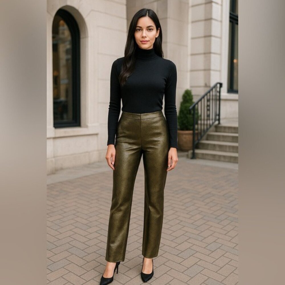 Womyn Shimmering Brown Gold Textured Snake Embossed Pants Size 6